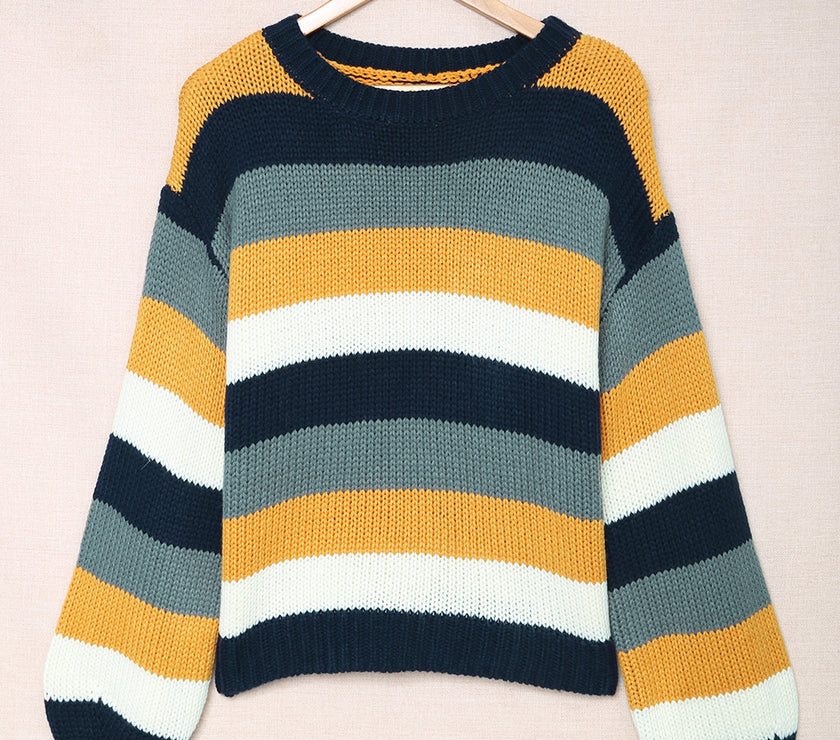 Color Block Round Neck Dropped Shoulder Sweater