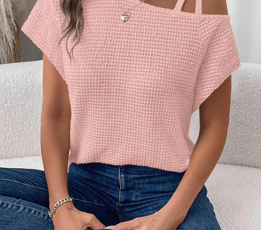 Asymmetrical Neck Short Sleeve T-Shirt