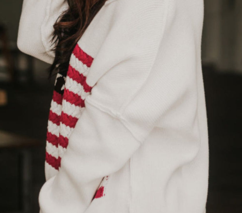 US Flag Side Slit Drop Shoulder Sweater