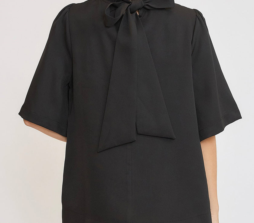 Umgee Bow Tie Back Mock Neck Half Sleeve Blouse