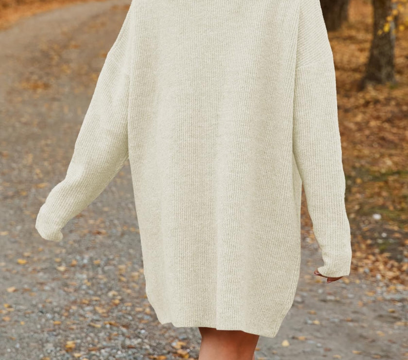 V-Neck Dropped Shoulder Sweater Dress