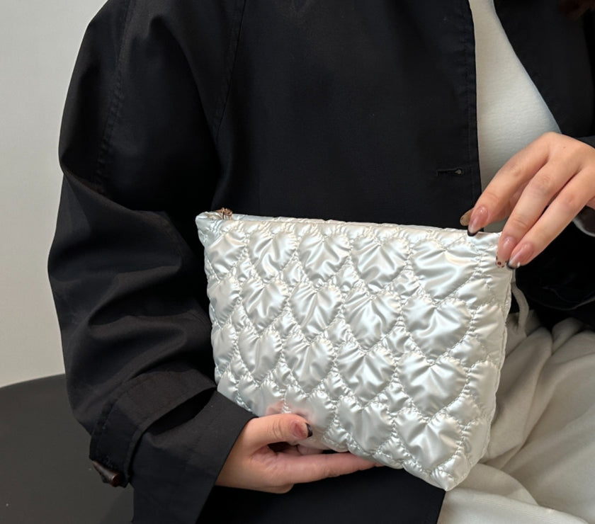 Ruched Heart Clutch with Zipper