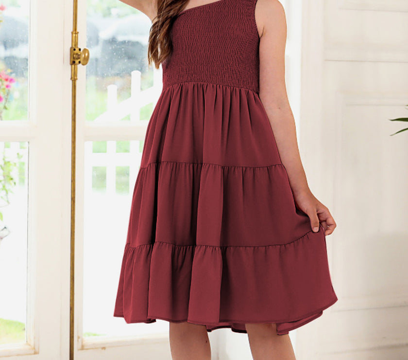 One-Shoulder Sleeveless Tiered Dress