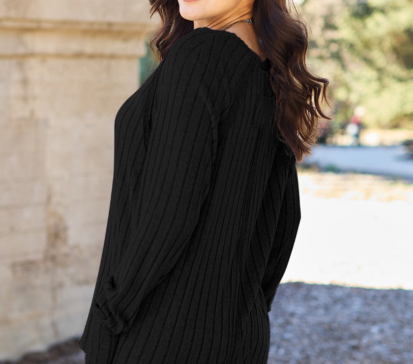 Basic Bae Full Size Ribbed Round Neck Long Sleeve Knit Top