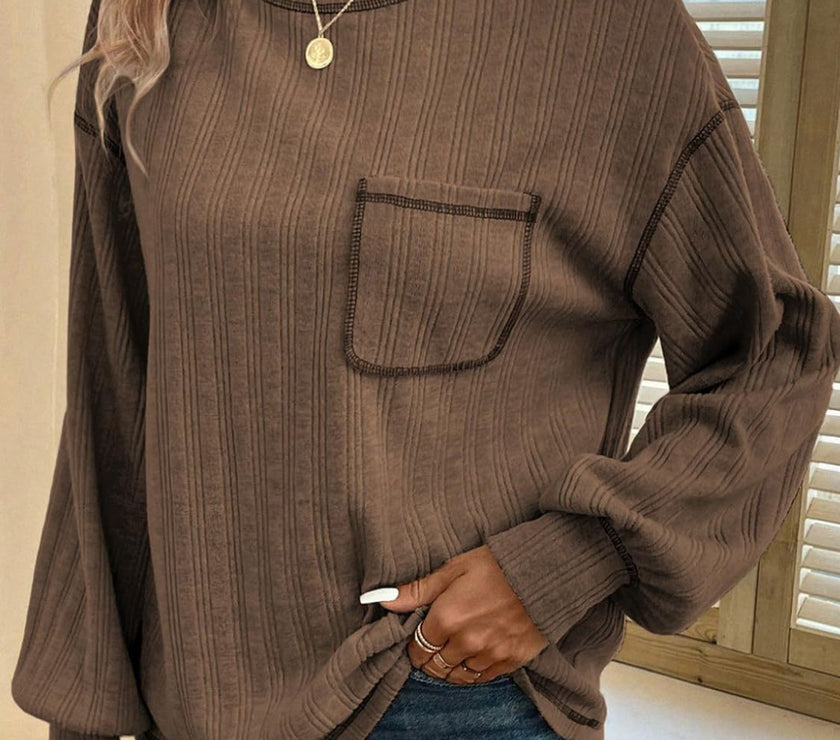 Mandy Contrast Stitching Round Neck Long Sleeve T-Shirt