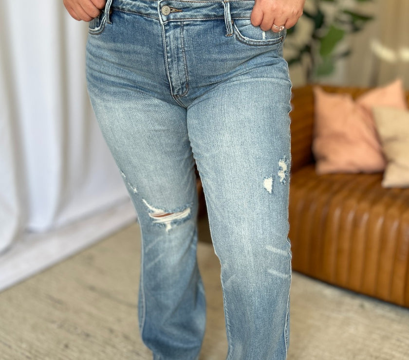 Judy Blue Full Size Medium Rise Tummy Control Destroy Flare