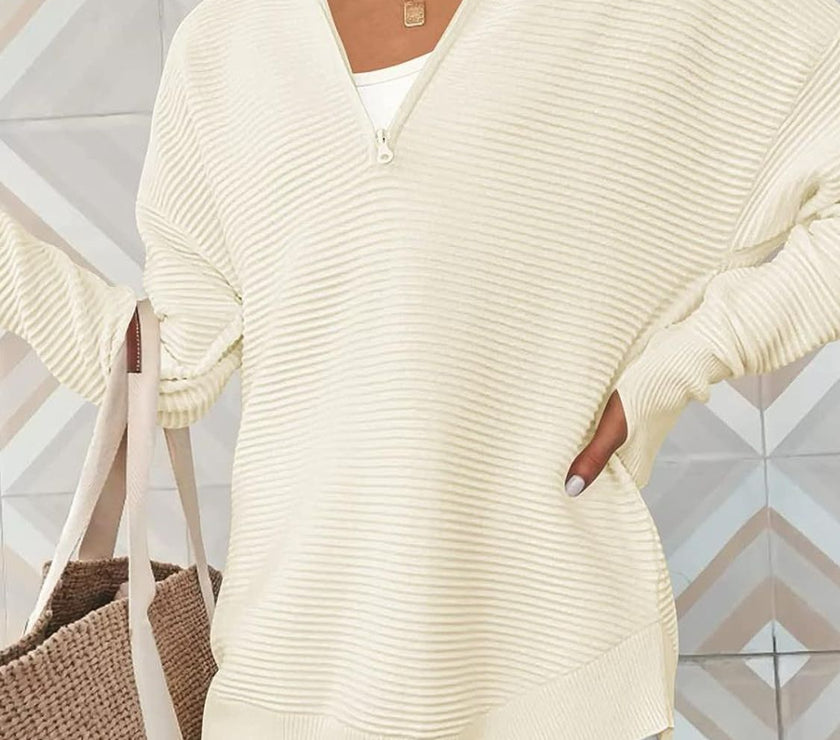 Half Zip Long Sleeve Knit Top