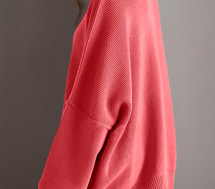 Double Take Side Slit Round Neck Long Sleeve Sweater