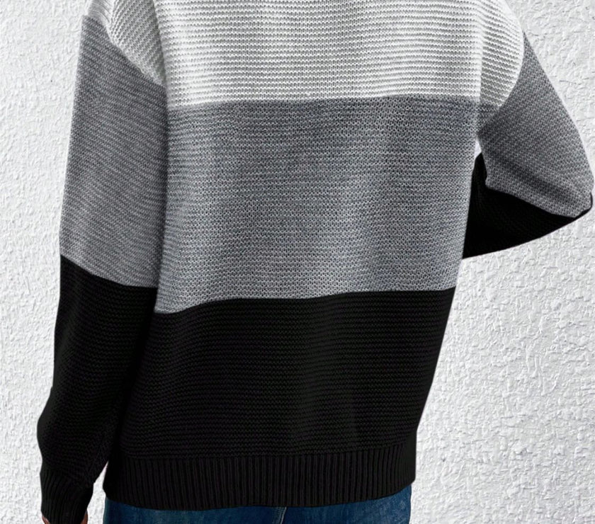 Color Block Drop Shoulder Long Sleeve Sweater