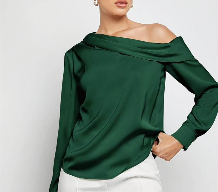 Ruched One Shoulder Long Sleeve Top