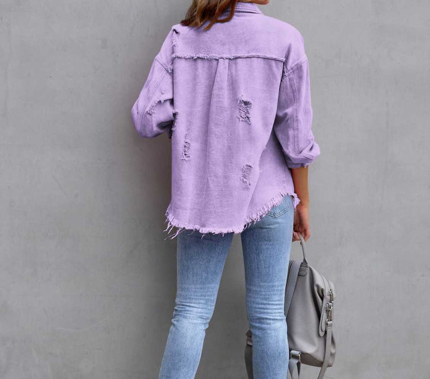 Distressed Drop Shoulder Denim Jacket