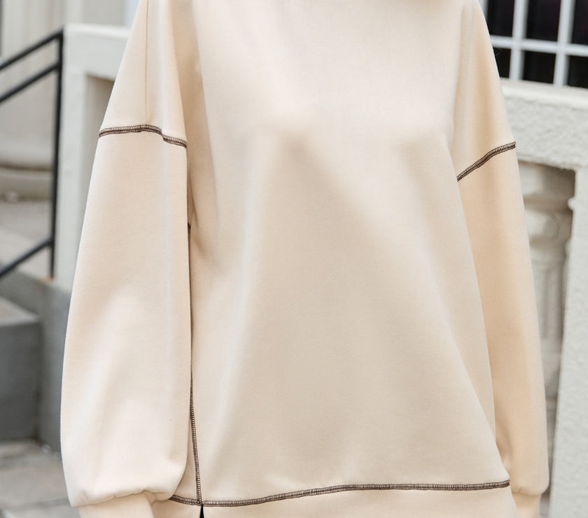 Slit Round Neck Long Sleeve T-Shirt