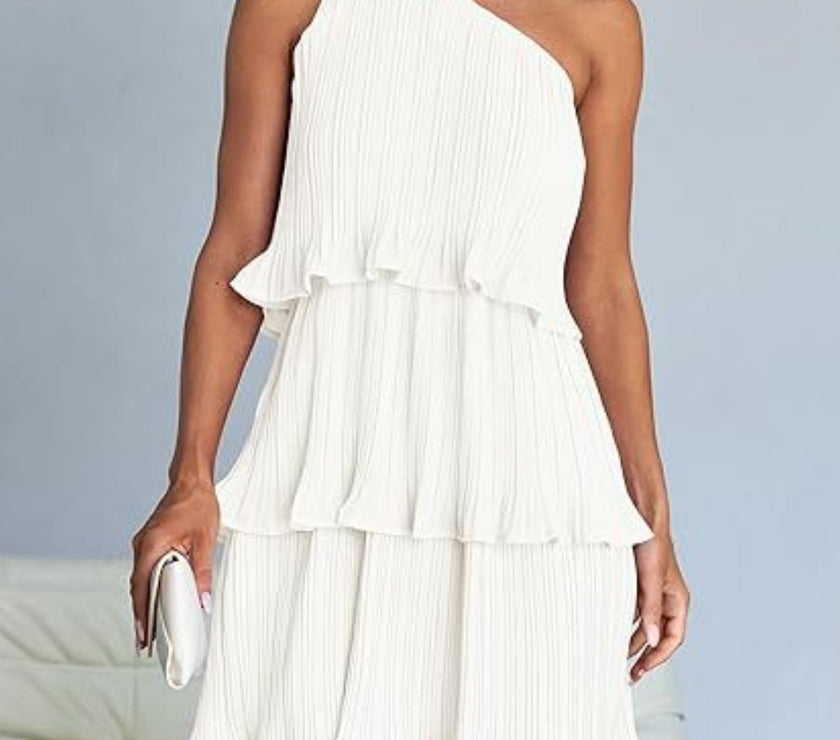 Layered Single Shoulder Mini Dress