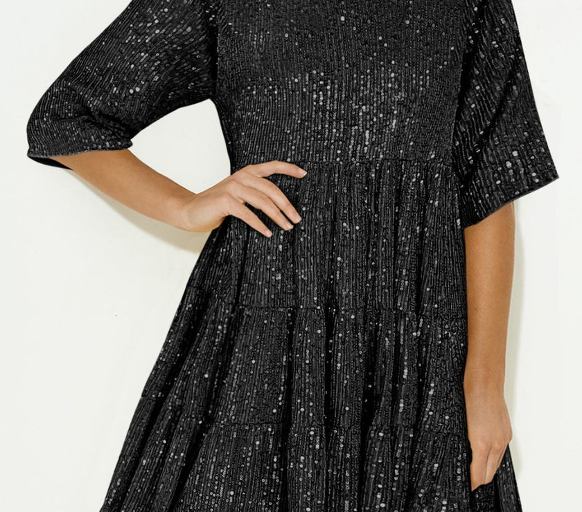 Sequin Round Neck Half Sleeve Mini Dress