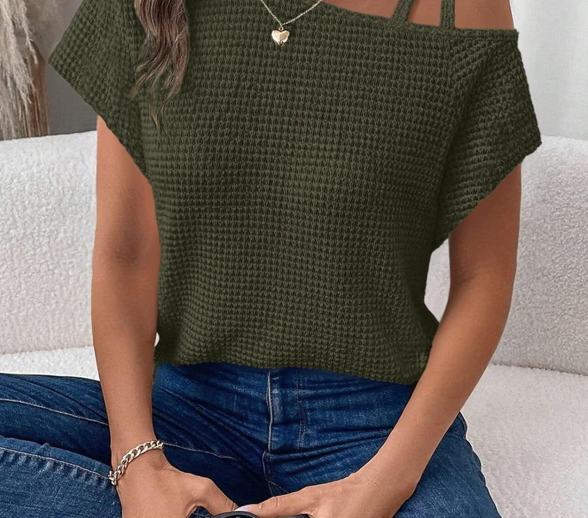 Asymmetrical Neck Short Sleeve T-Shirt