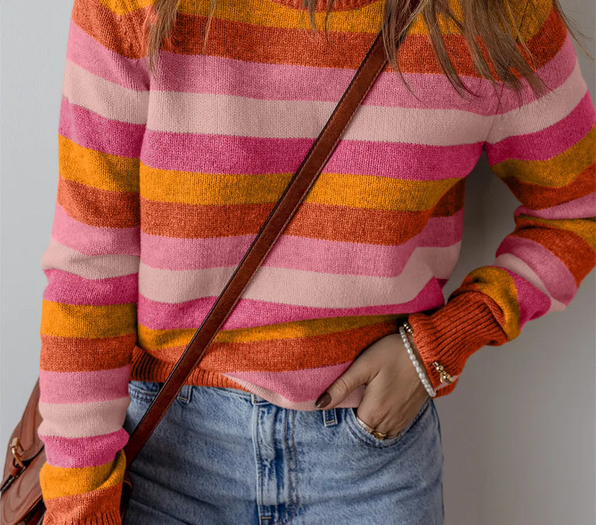 Striped Round Neck Long Sleeve Sweater