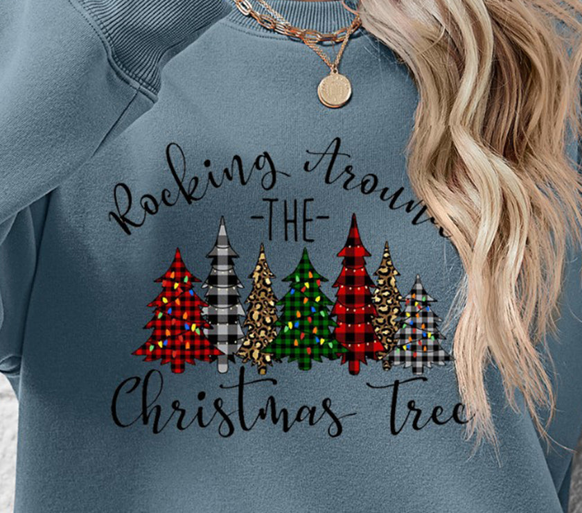 Christmas Tree Graphic Round Neck Sweatshirt
