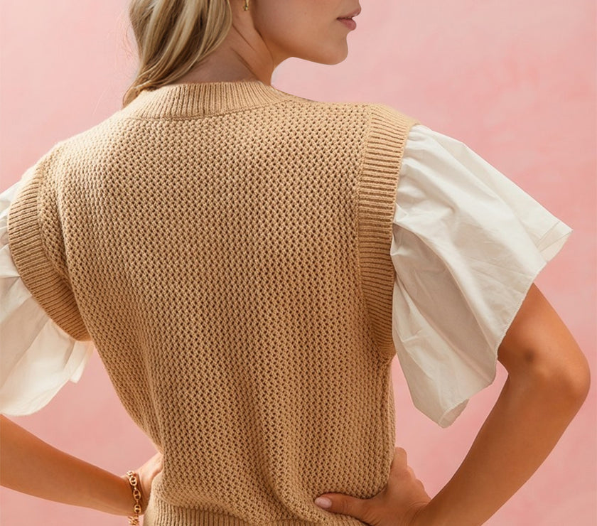 Oh Full Size Ruffled Round Neck Short Sleeve Sweater