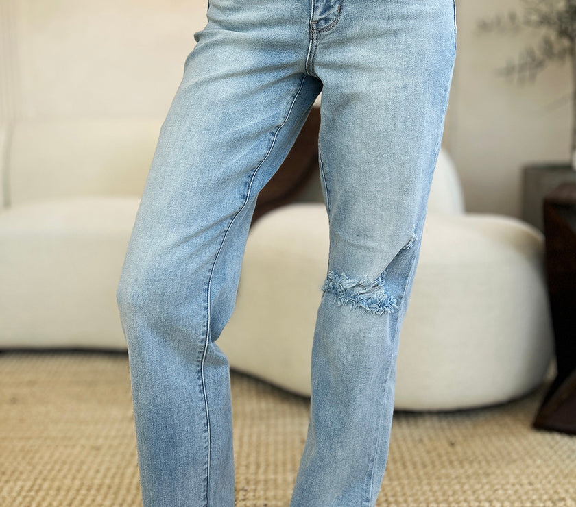 Judy Blue Full Size High Waist Distressed Straight Jeans
