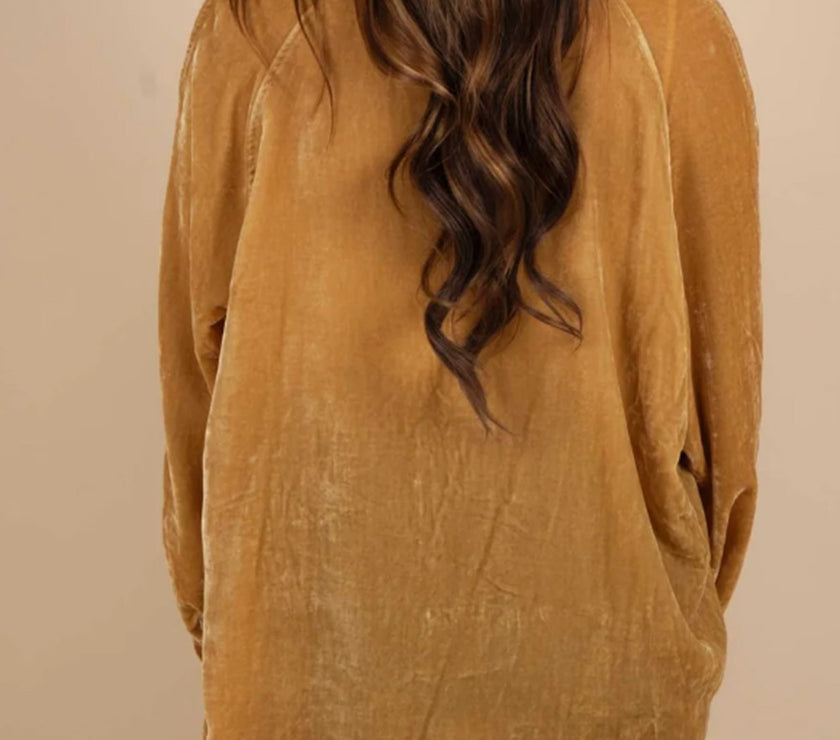 Button Down Loose Fit Velvet Shirt