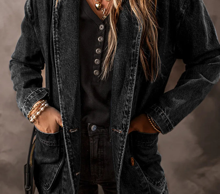 Pocketed Long Sleeve Denim Jacket