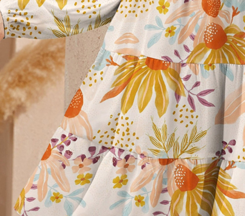 FAM-FAM Tiered Printed Long Sleeve Mini Dress