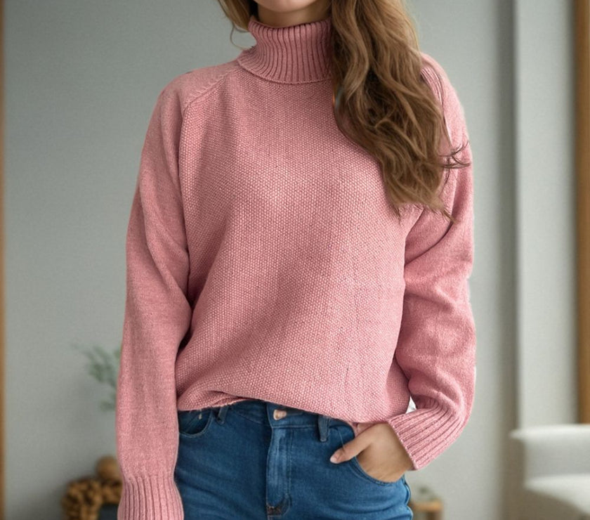 Ribbed Turtleneck Raglan Sleeve Sweater