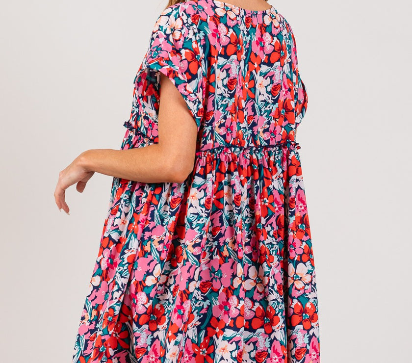 SAGE + FIG Floral Button Down Short Sleeve Mini Dress