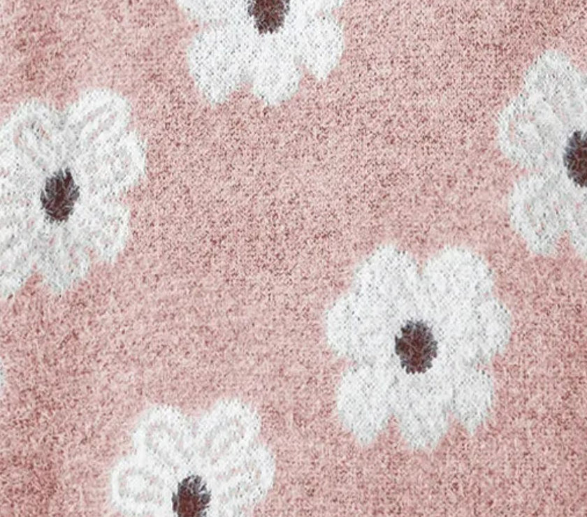 Flower Half Zip Long Sleeve Sweater