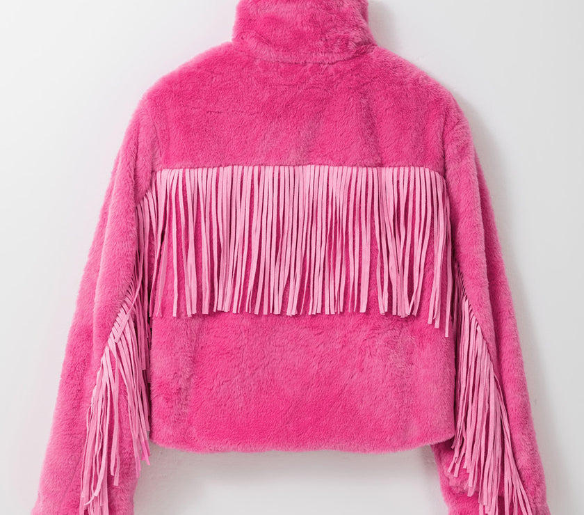 Fringed Zip Up Fleece Jacket