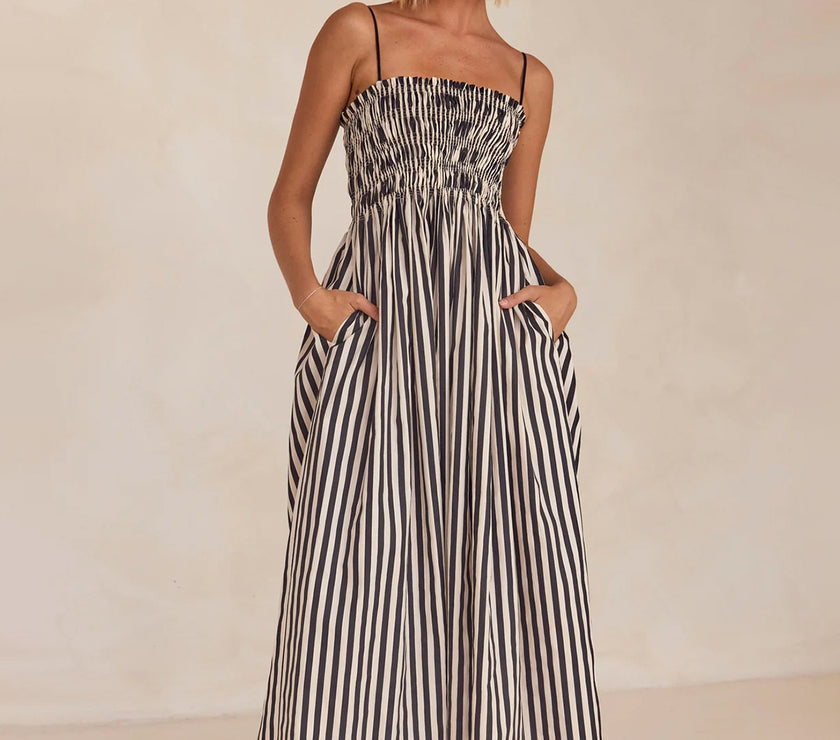 Smocked Striped Square Neck Cami Dress