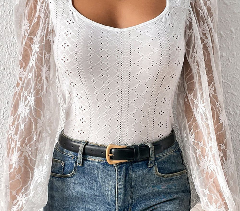 Eyelet Lace Long Sleeve Bodysuit