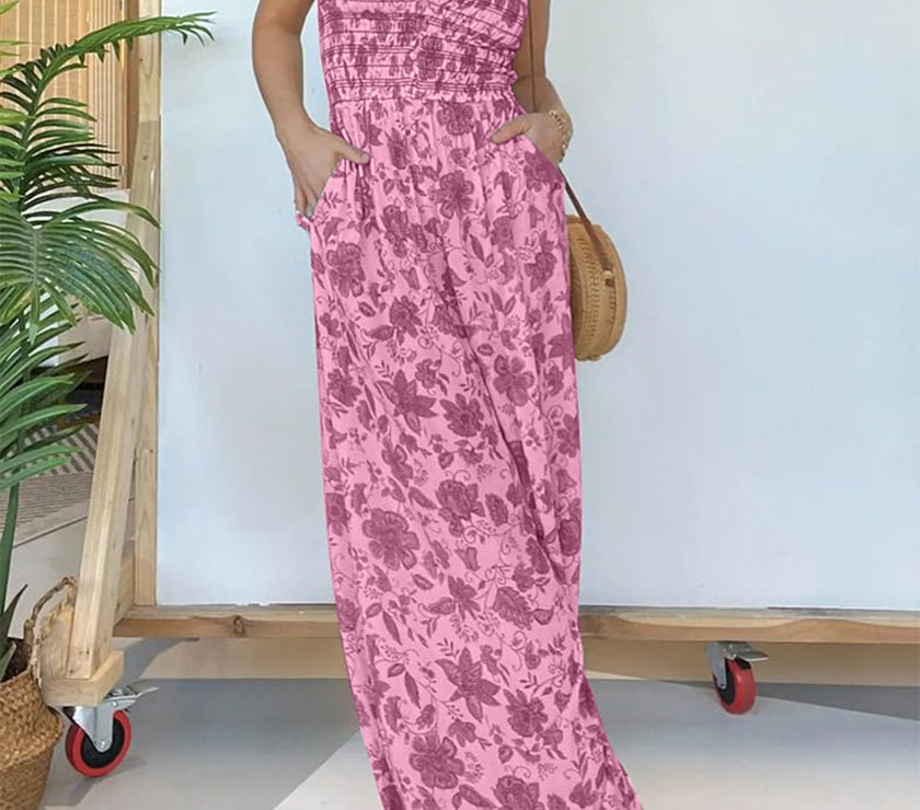 Full Size Printed Spaghetti Strap Wide Leg Jumpsuit