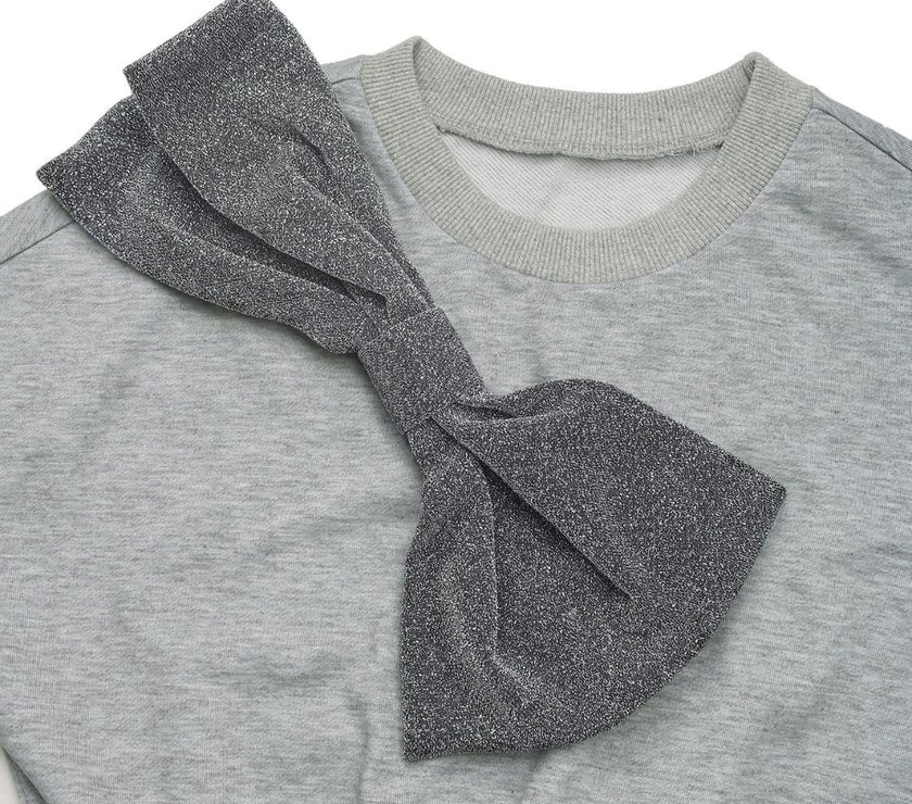 Perfee Bow Dropped Shoulder Long Sleeve Mini Dress