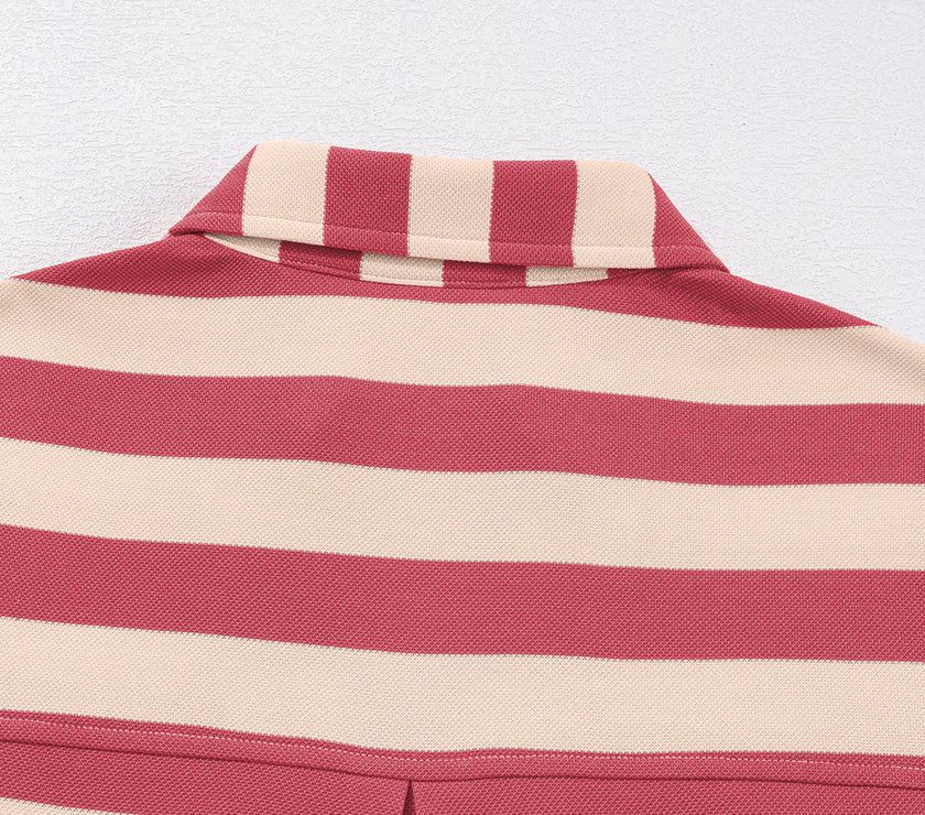 Contrast Striped Johnny Collar Long Sleeve Mini Dress