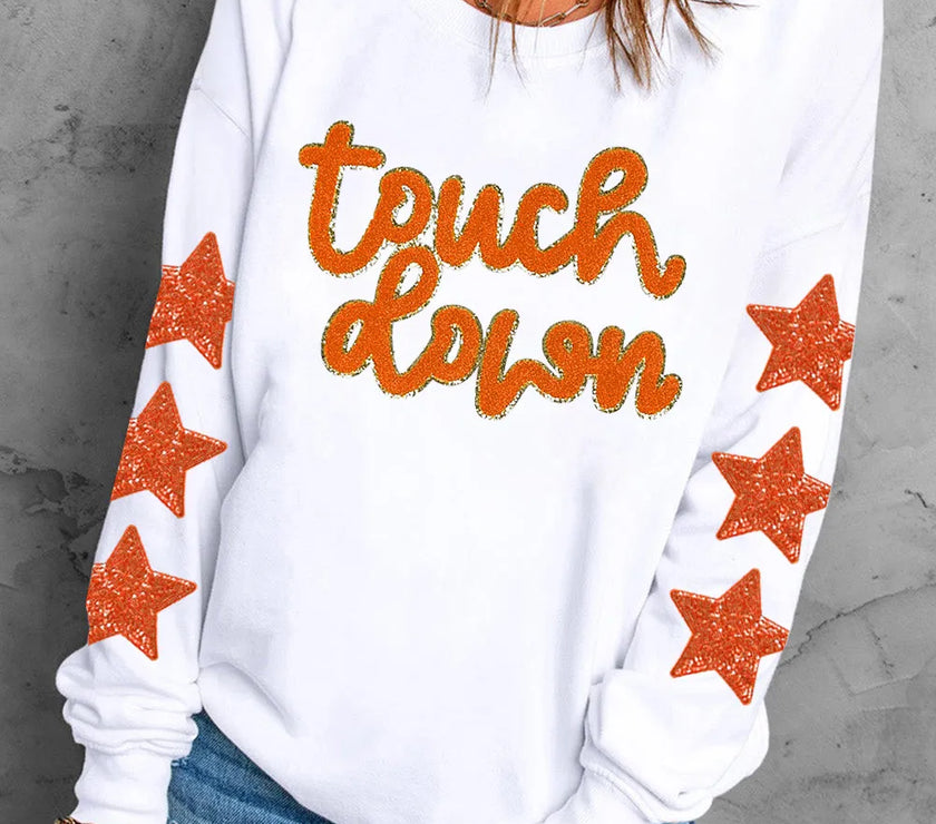 Letter & Star Round Neck Long Sleeve Sweatshirt