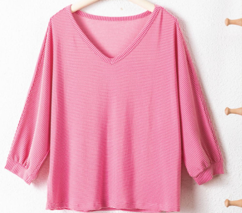 Texture V-Neck Long Sleeve Top