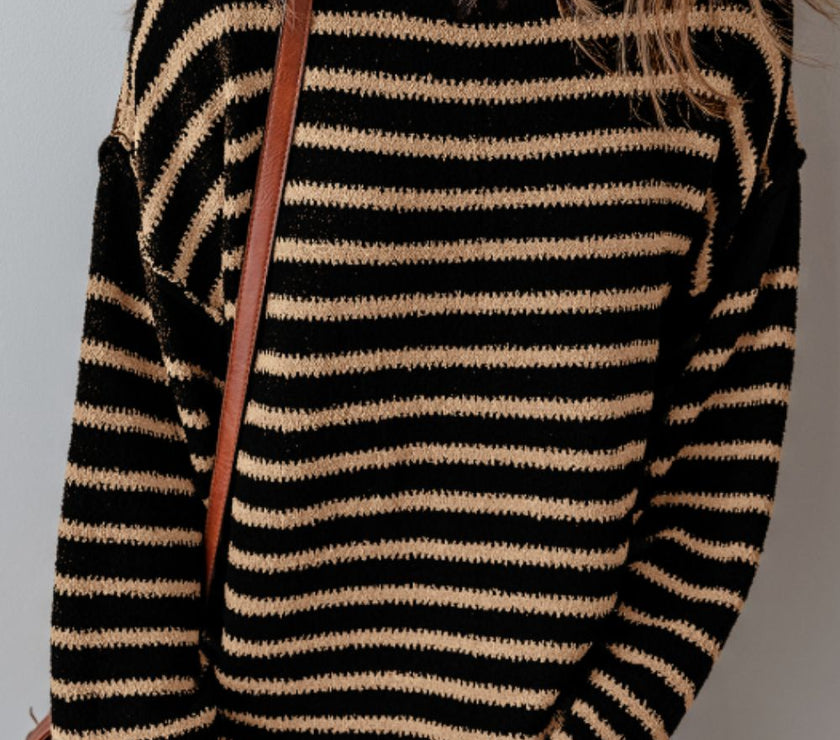 Stripe Drop Shoulder Round Neck Sweater