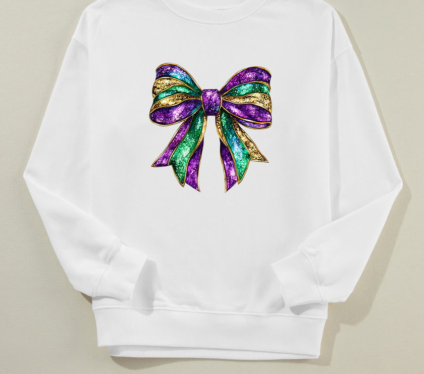 Bow Round Neck Long Sleeve Sweatshirt