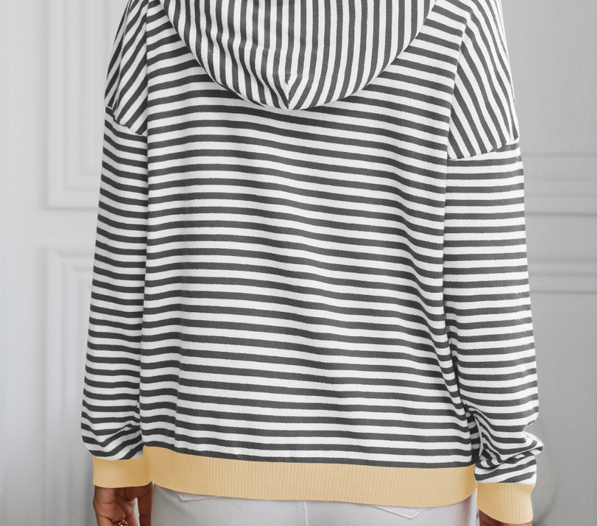 Mandy Striped Long Sleeve Hooded Knit Top