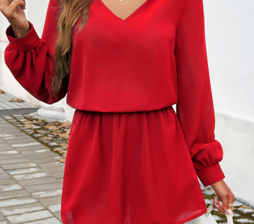 Devine Cutout V-Neck Long Sleeve Mini Dress