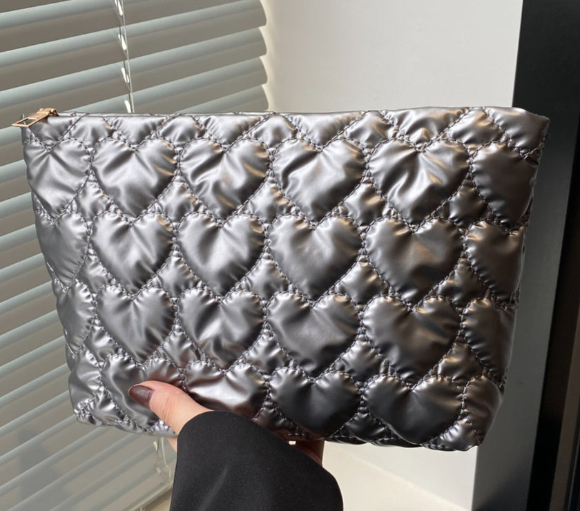 Ruched Heart Clutch with Zipper