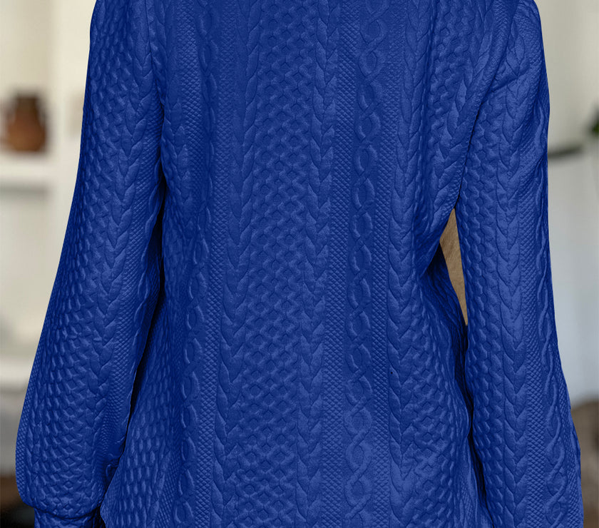 FAM-FAM Textured Round Neck Long Sleeve Sweatshirt