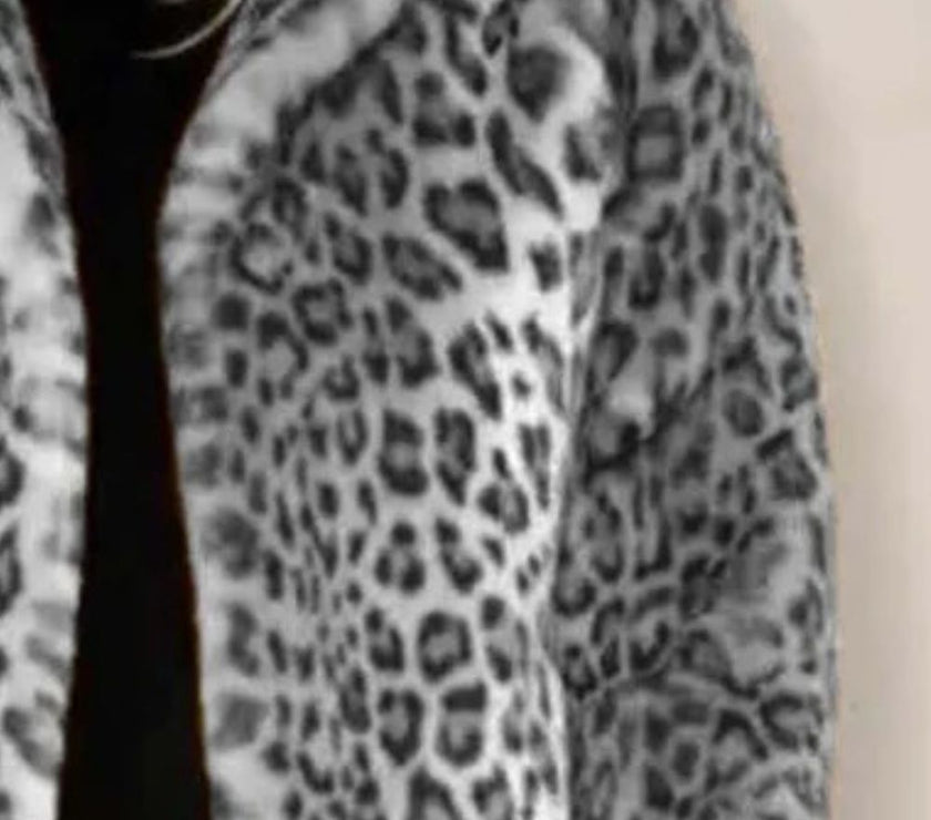 Full Size Leopard Furry Collared Neck Long Sleeve Coat