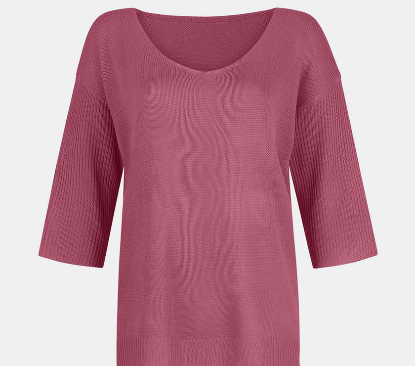 V-Neck Three-Quarter Sleeve Knit Top