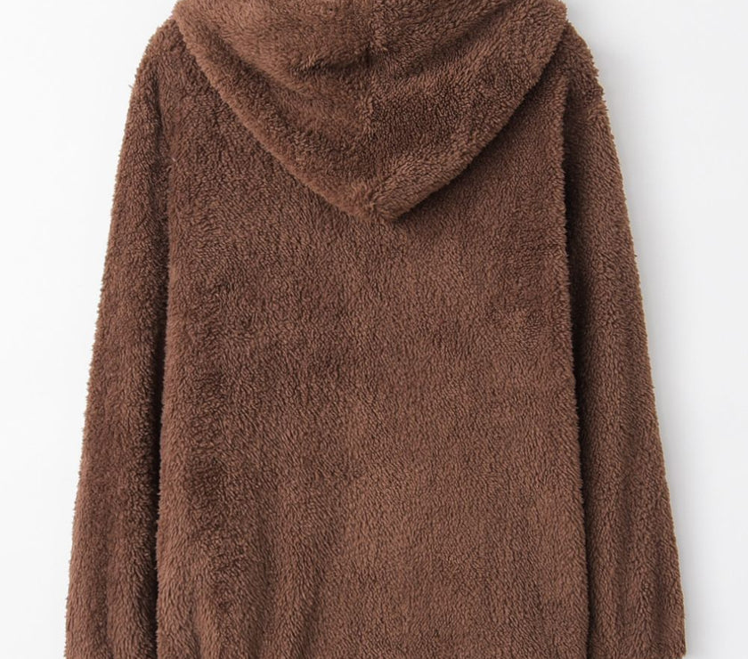 Full Size Quarter-Zip Drawstring Teddy Hoodie