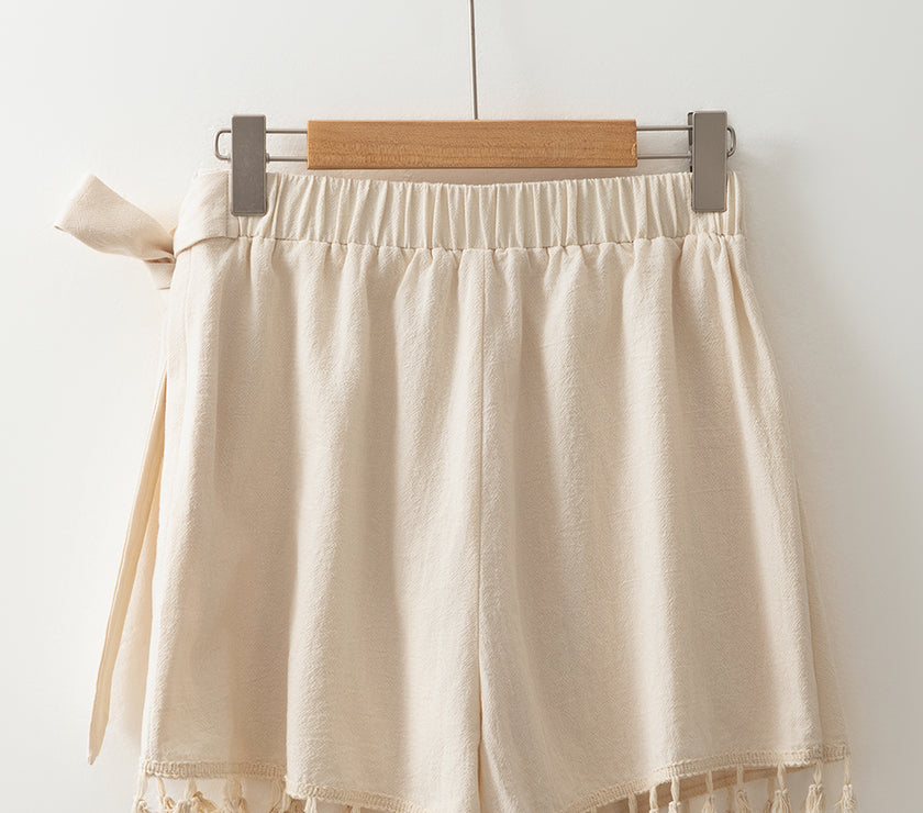 Apricot Tassel Trim Wrap Knot Side Bohemian Style Mini Skort