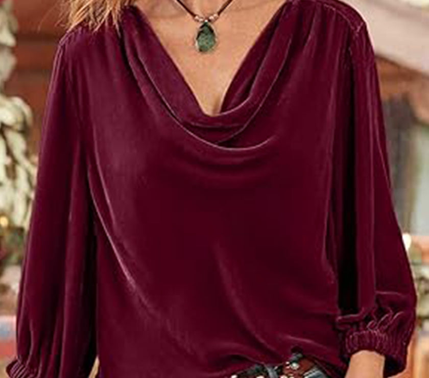 Cowl Neck Three-Quarter Sleeve Top
