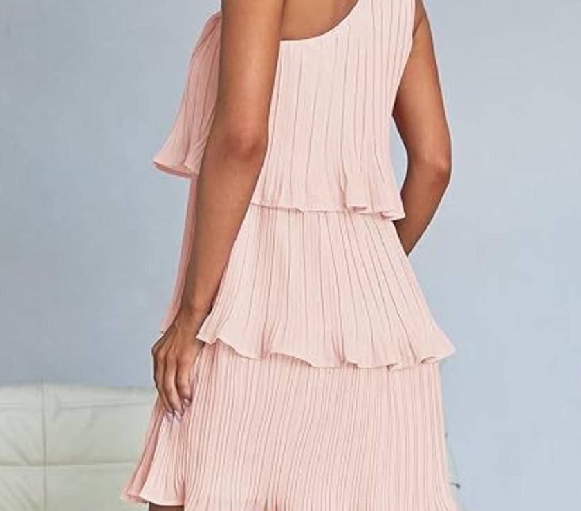 Layered Single Shoulder Mini Dress