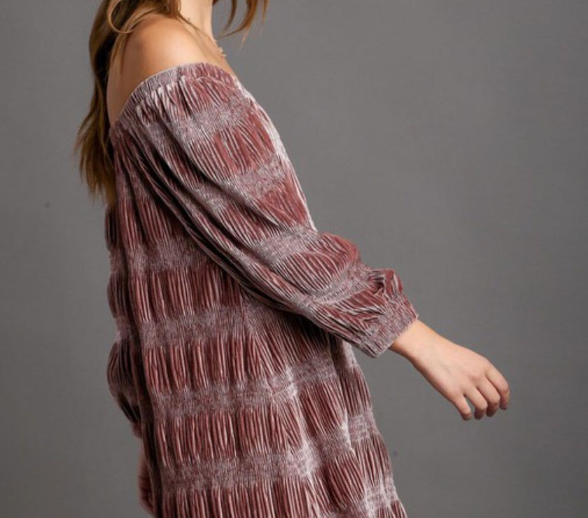 Umgee Off-Shoulder Balloon Sleeve Velvet Mini Dress